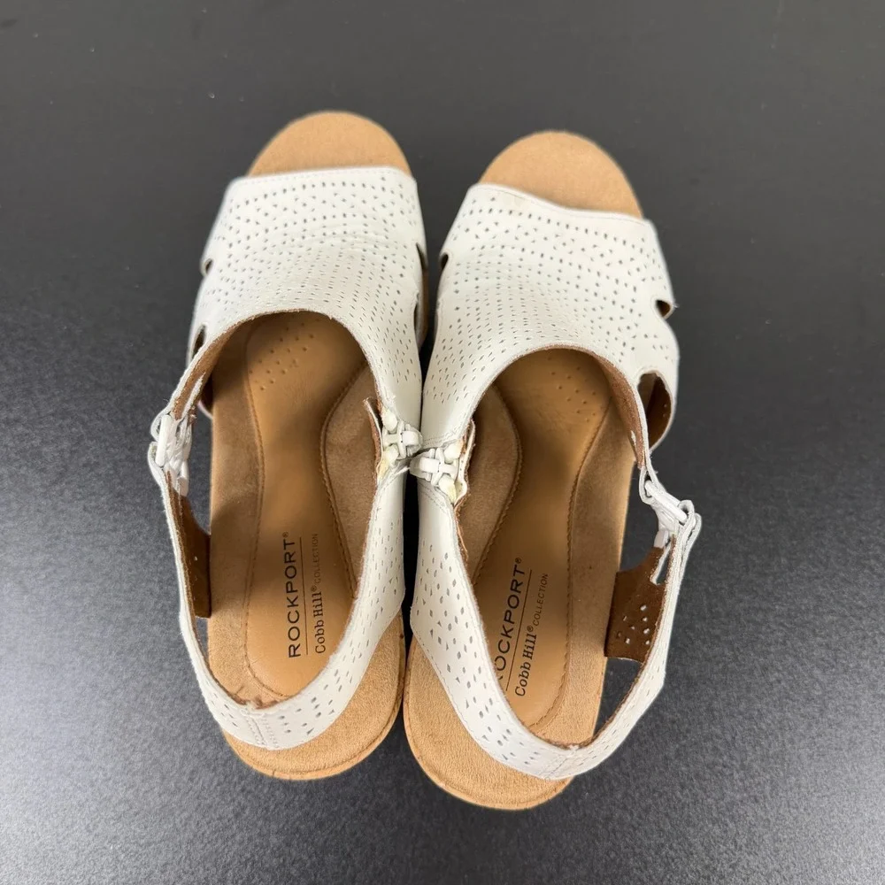 Rockport Cobb Hill Sandals Women's 11W Leather Laser Cut Wedge Casual Career